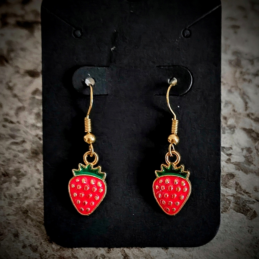 Women's Small Dangling Strawberry Earrings- Handmade- Discounted Shipping